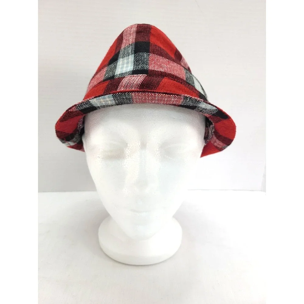 August Hat Company Womens Red Tartan Plaid Fedora Wool Blend